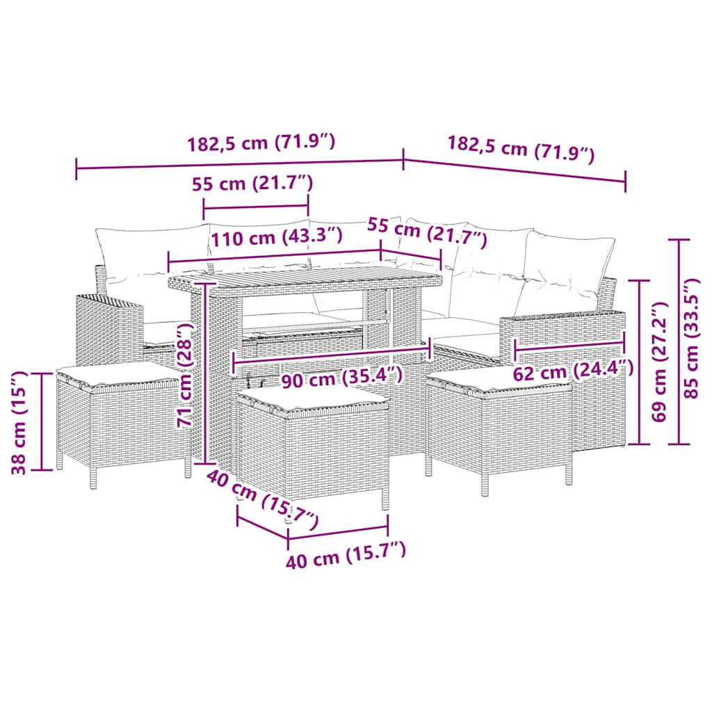Gartensofa-set 9 stk. Schwarz Poly-Rattan