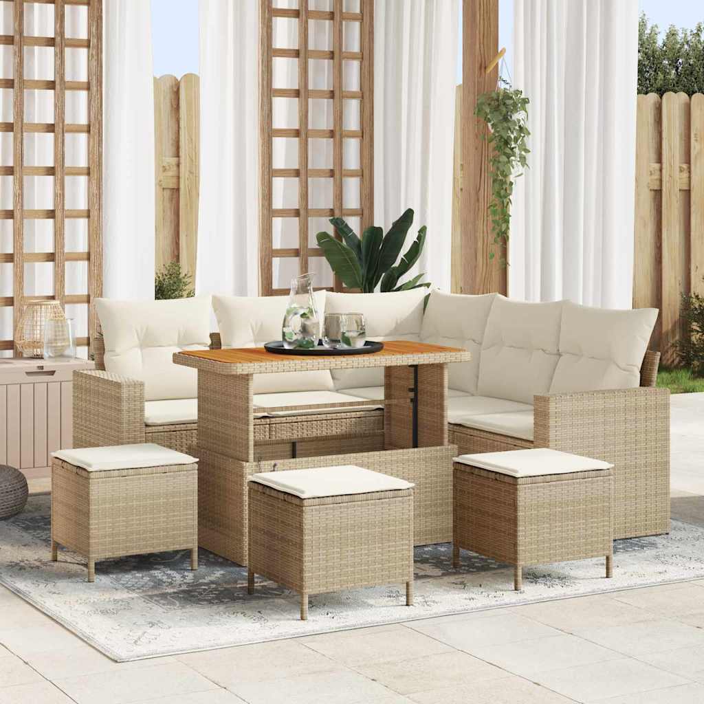 Gartensofa-set 9 stk. Beige Poly-Rattan
