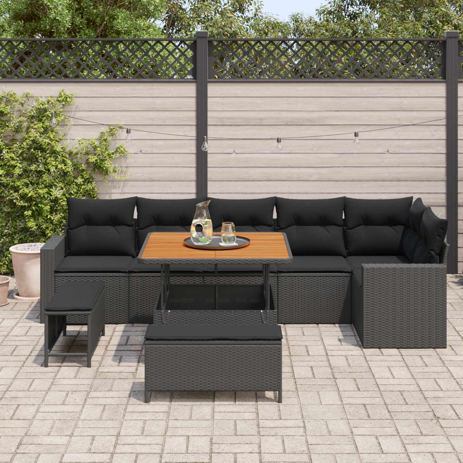 Gartensofa-set 9 Stk. Schwarz Poly-Rattan