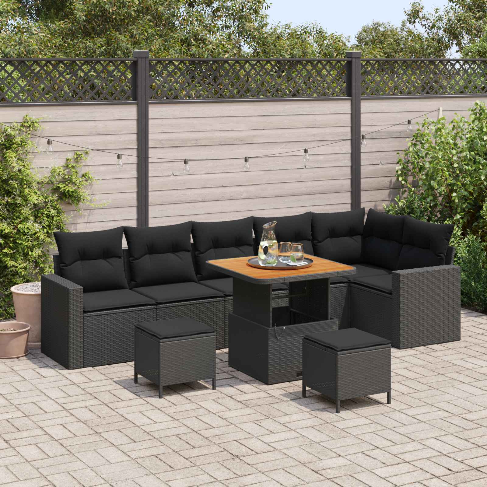 Gartensofa-set 9 stk. Schwarz Poly-Rattan