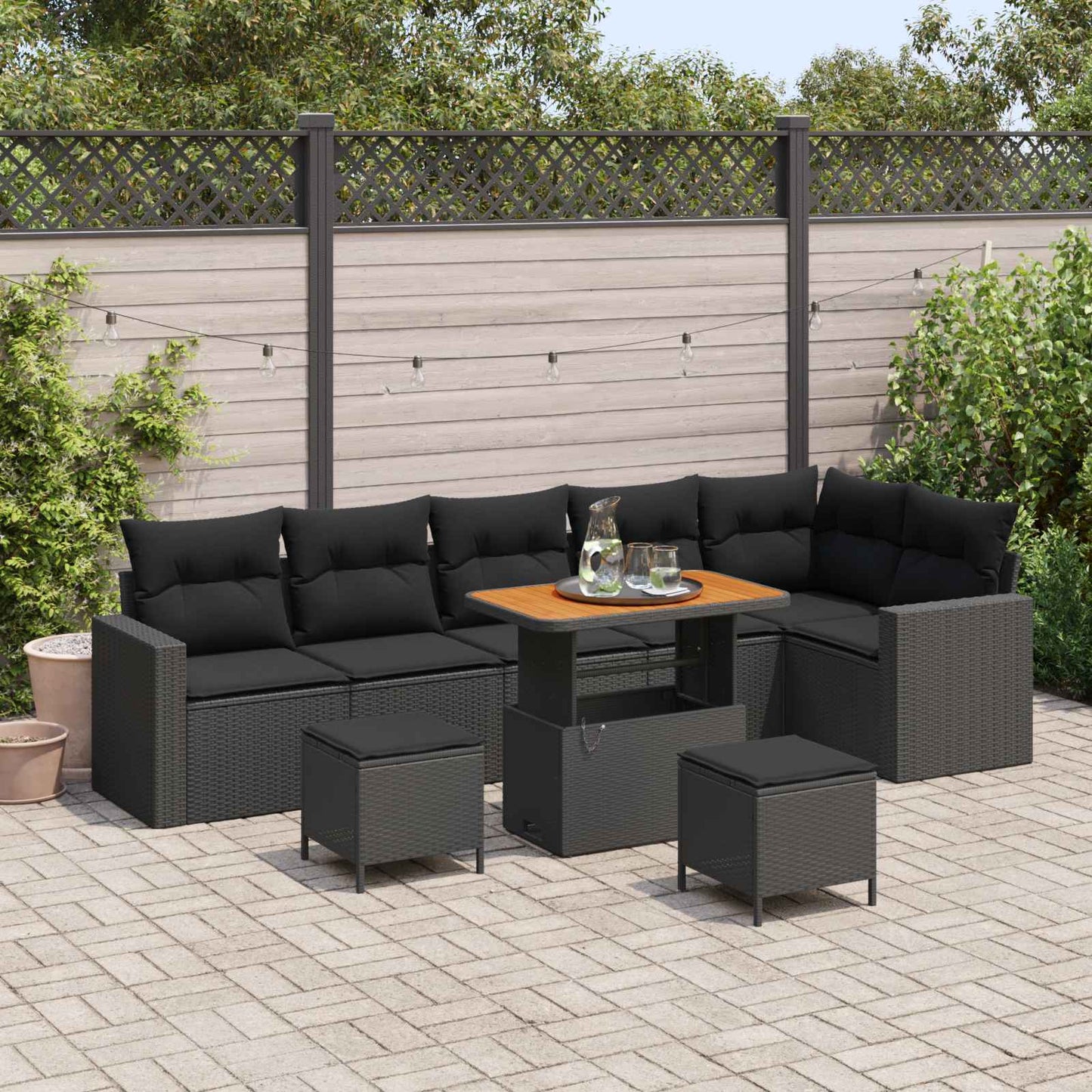 Gartensofa-set 9 stk. Schwarz Poly-Rattan