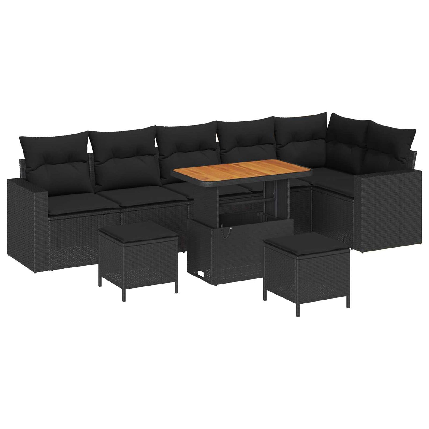 Gartensofa-set 9 stk. Schwarz Poly-Rattan