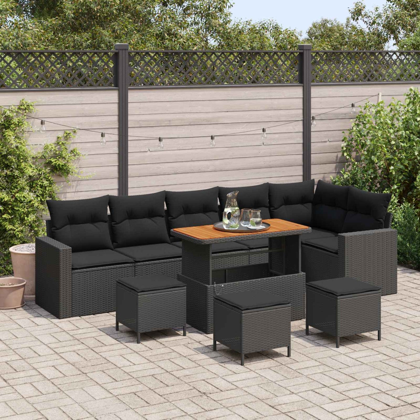 Gartensofa-set 10 stk. Schwarz Poly-Rattan