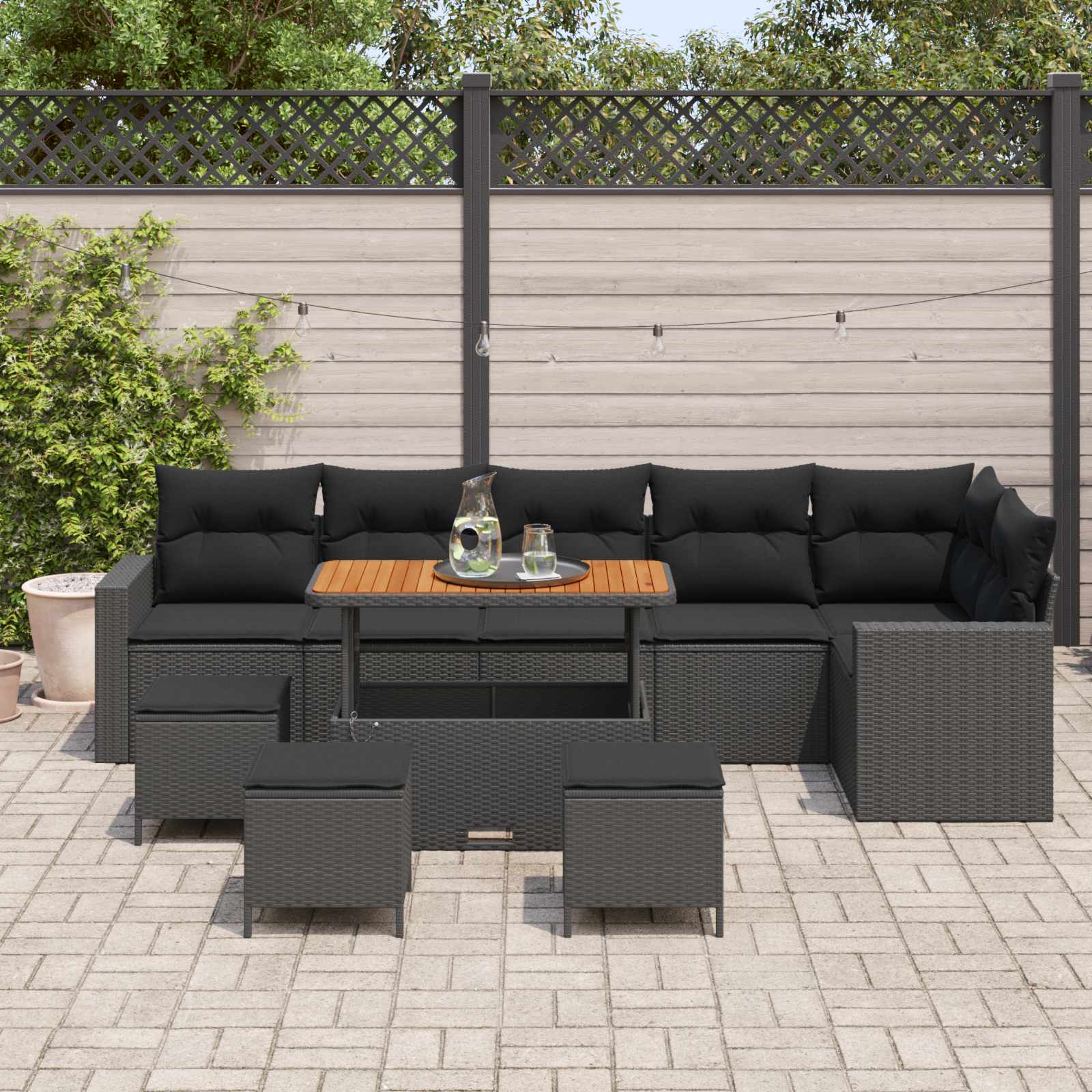 Gartensofa-set 10 stk. Schwarz Poly-Rattan