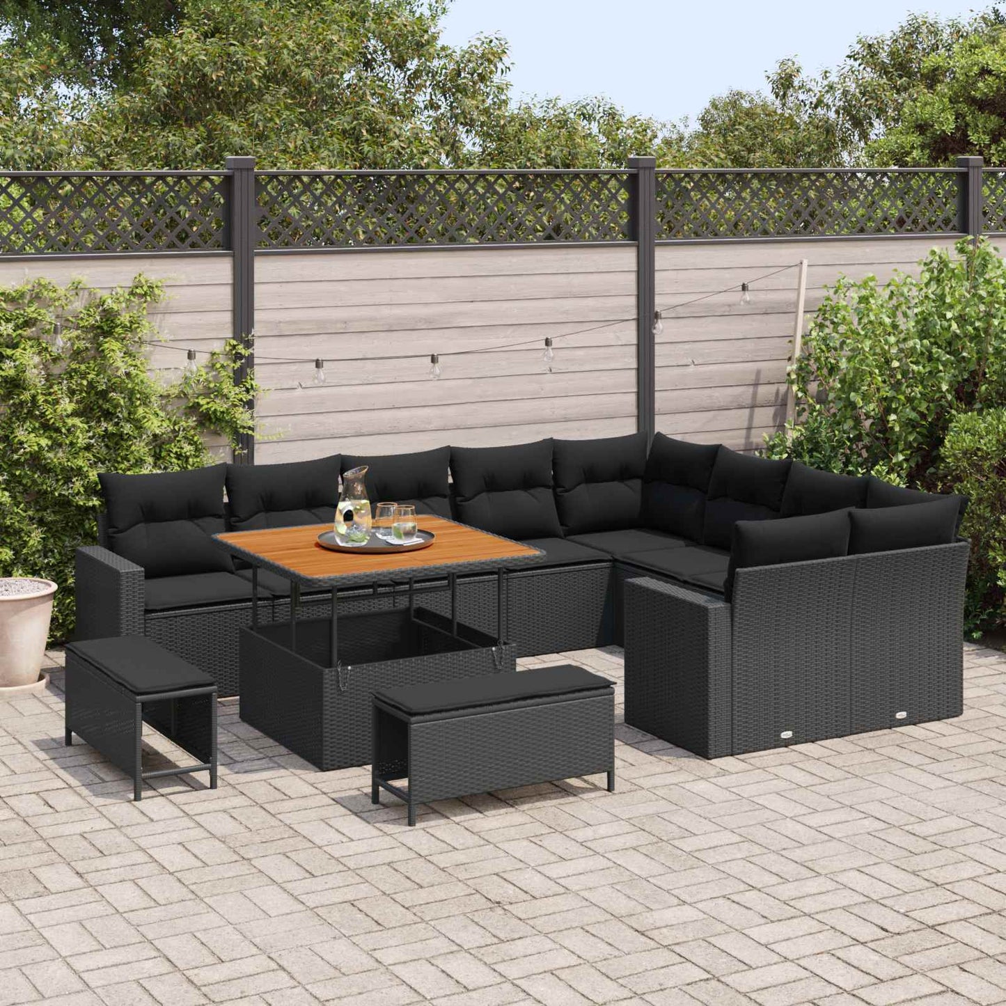 Gartensofa-set 12 stk. Schwarz Poly-Rattan