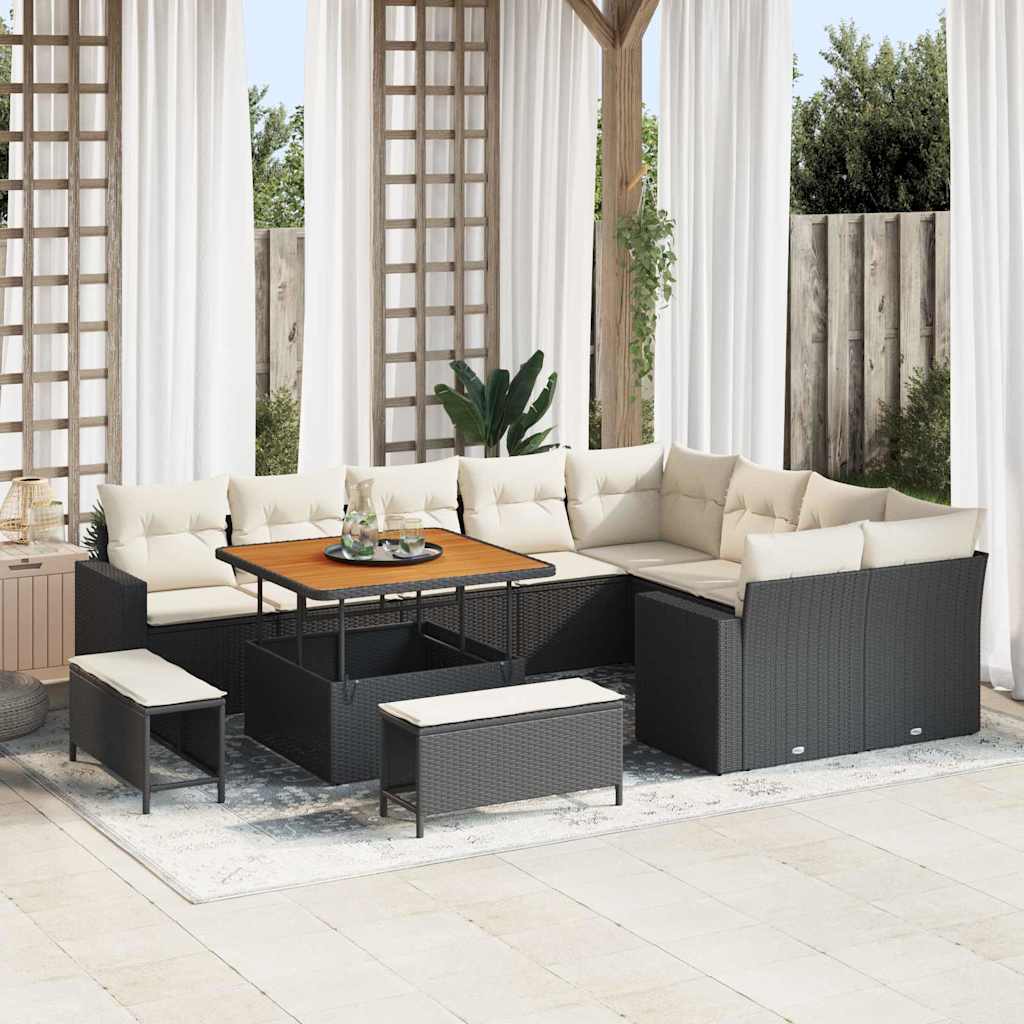 Gartensofa-set 12 stk. Schwarz Poly-Rattan