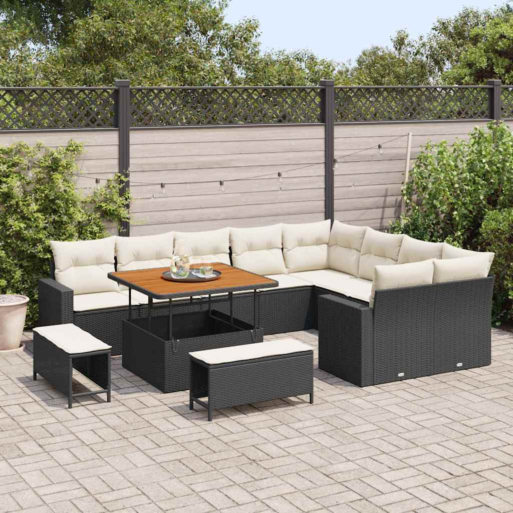 Gartensofa-set 12 stk. Schwarz Poly-Rattan