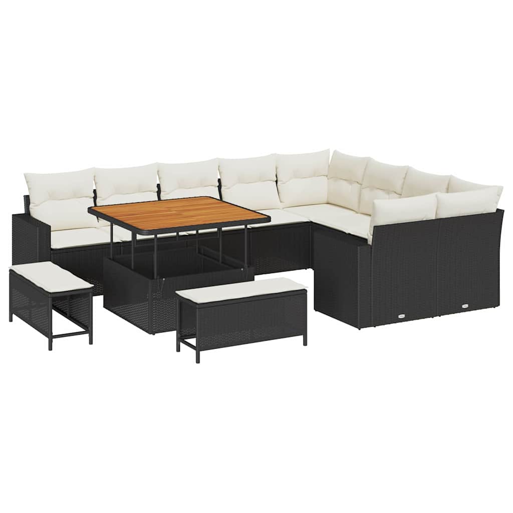 Gartensofa-set 12 stk. Schwarz Poly-Rattan