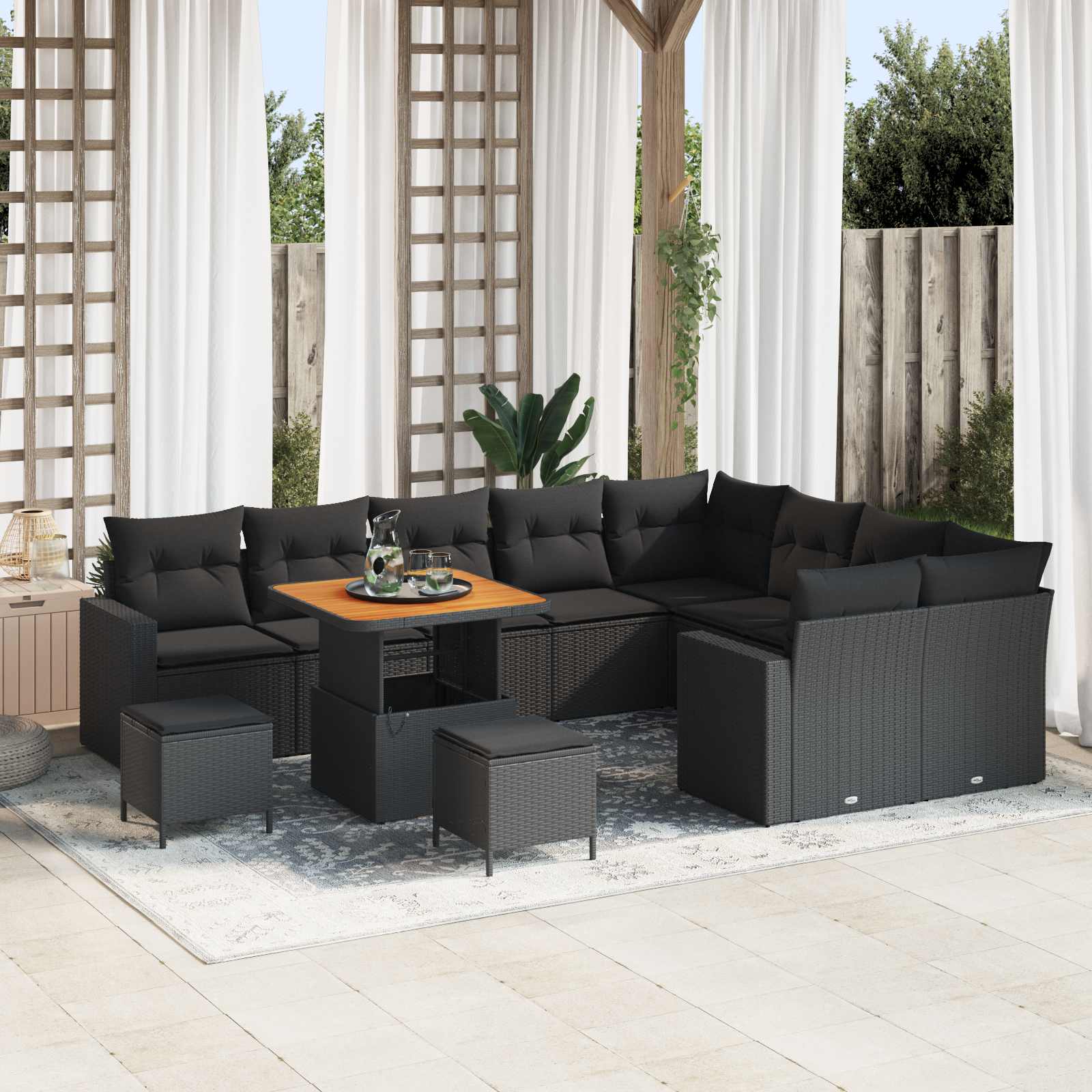 Gartensofa-set 12 stk. Schwarz Poly-Rattan