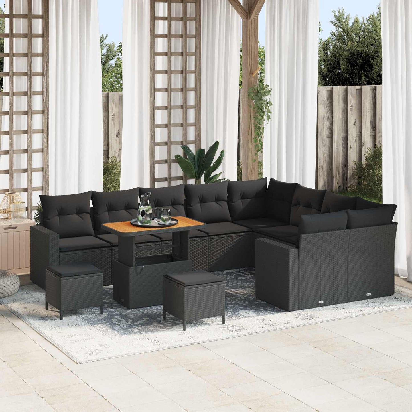 Gartensofa-set 12 stk. Schwarz Poly-Rattan