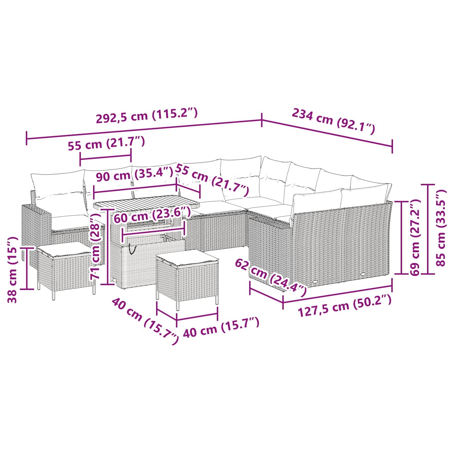 Gartensofa-set 12 stk. Schwarz Poly-Rattan