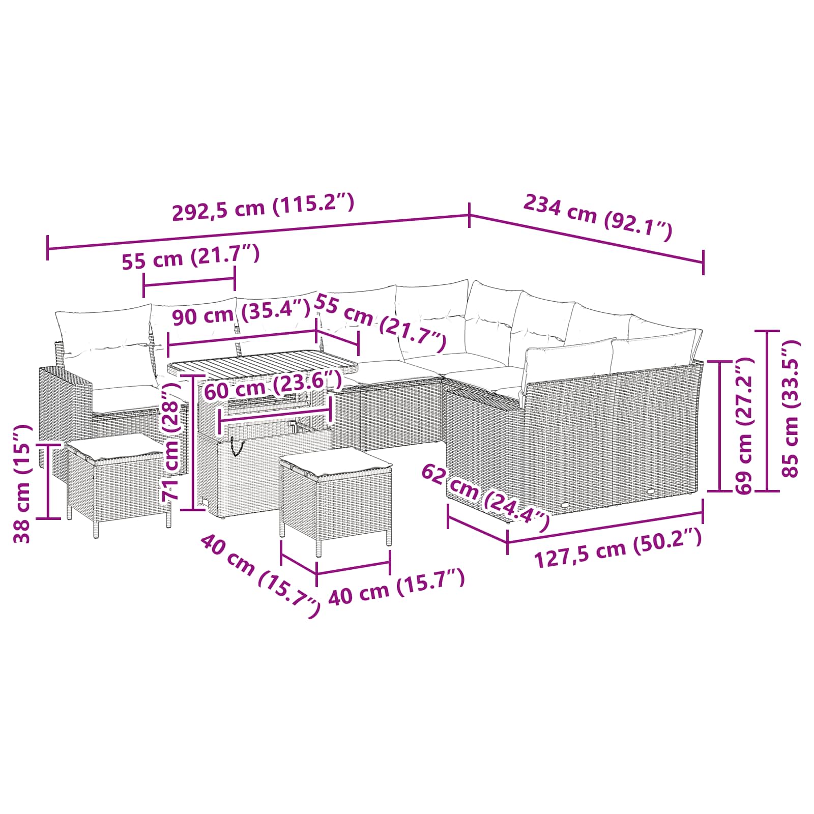 Gartensofa-set 12 stk. Schwarz Poly-Rattan