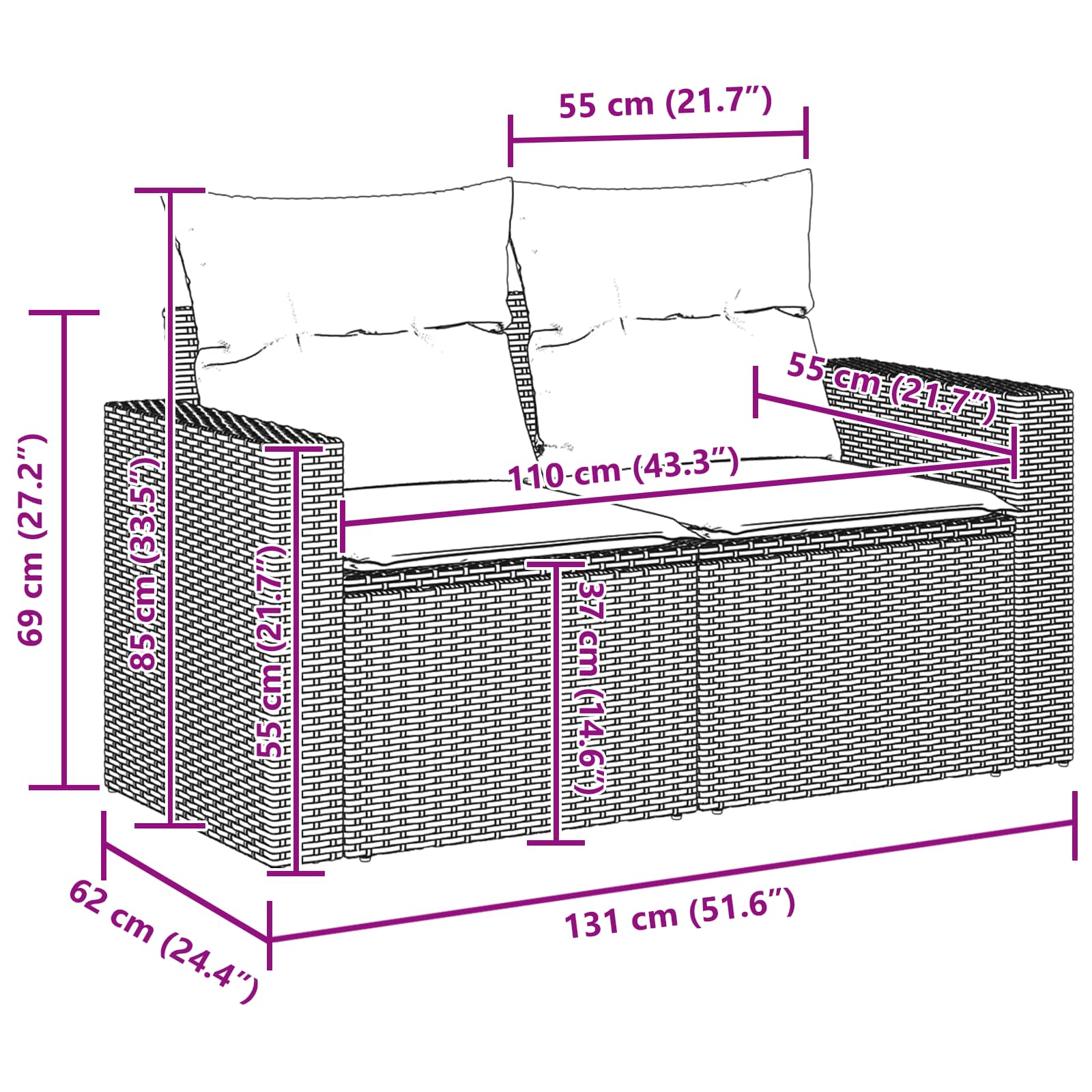 Gartensofa-set 12 stk. Schwarz Poly-Rattan
