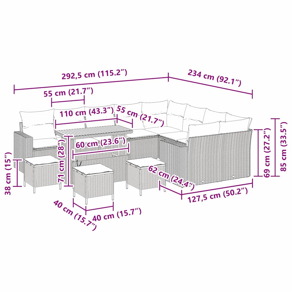 Gartensofa-set 13 stk. Schwarz Poly-Rattan