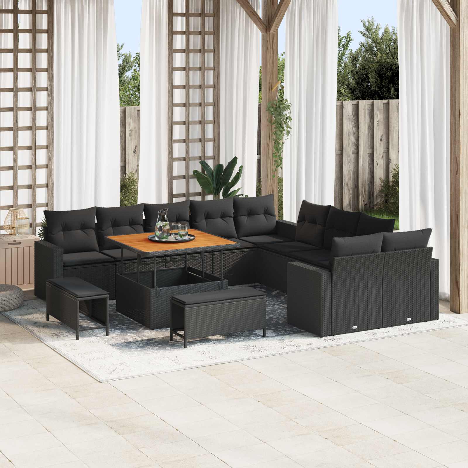 Gartensofa-set 13 stk. Schwarz Poly-Rattan