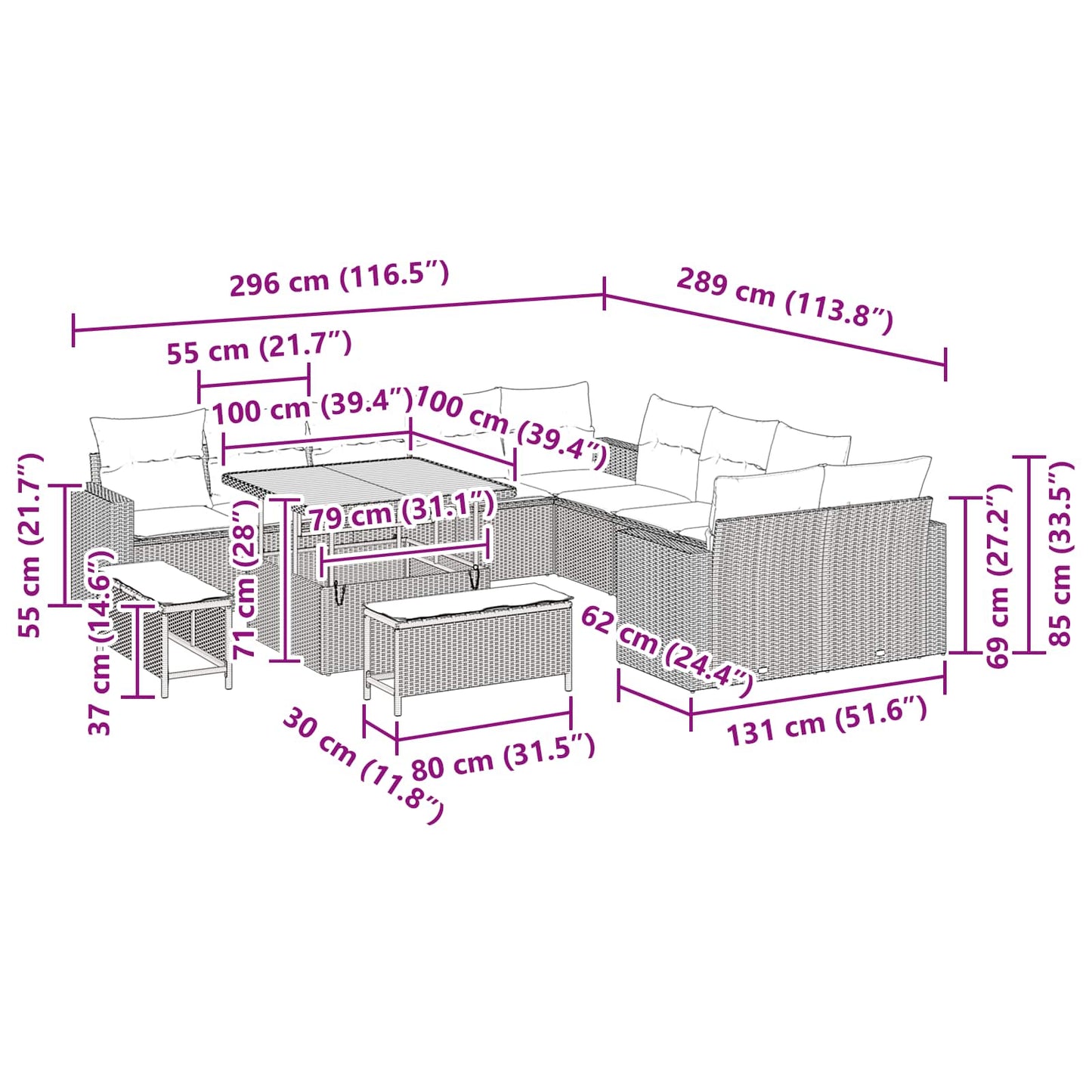 Gartensofa-set 13 stk. Schwarz Poly-Rattan