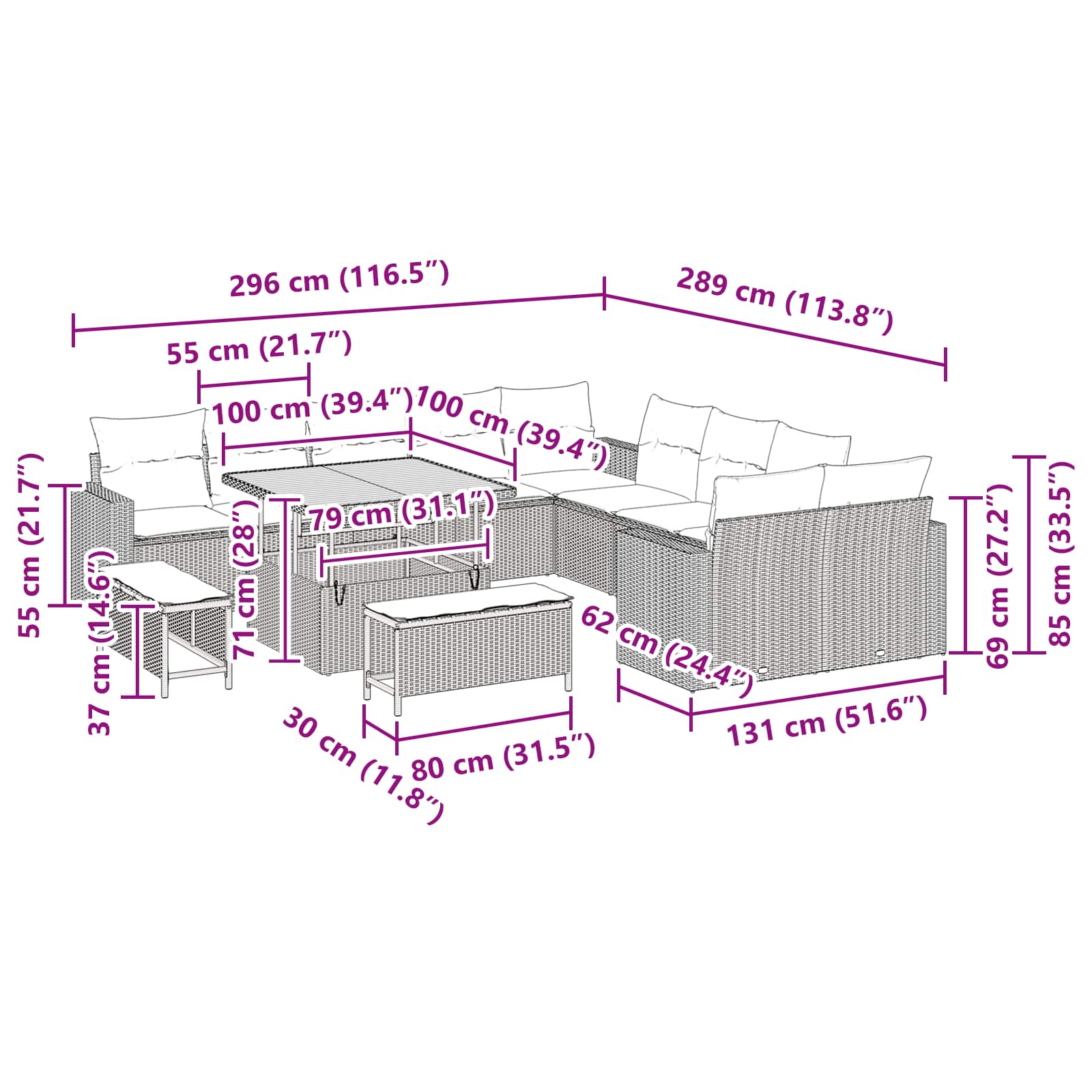 Gartensofa-set 13 stk. Schwarz Poly-Rattan