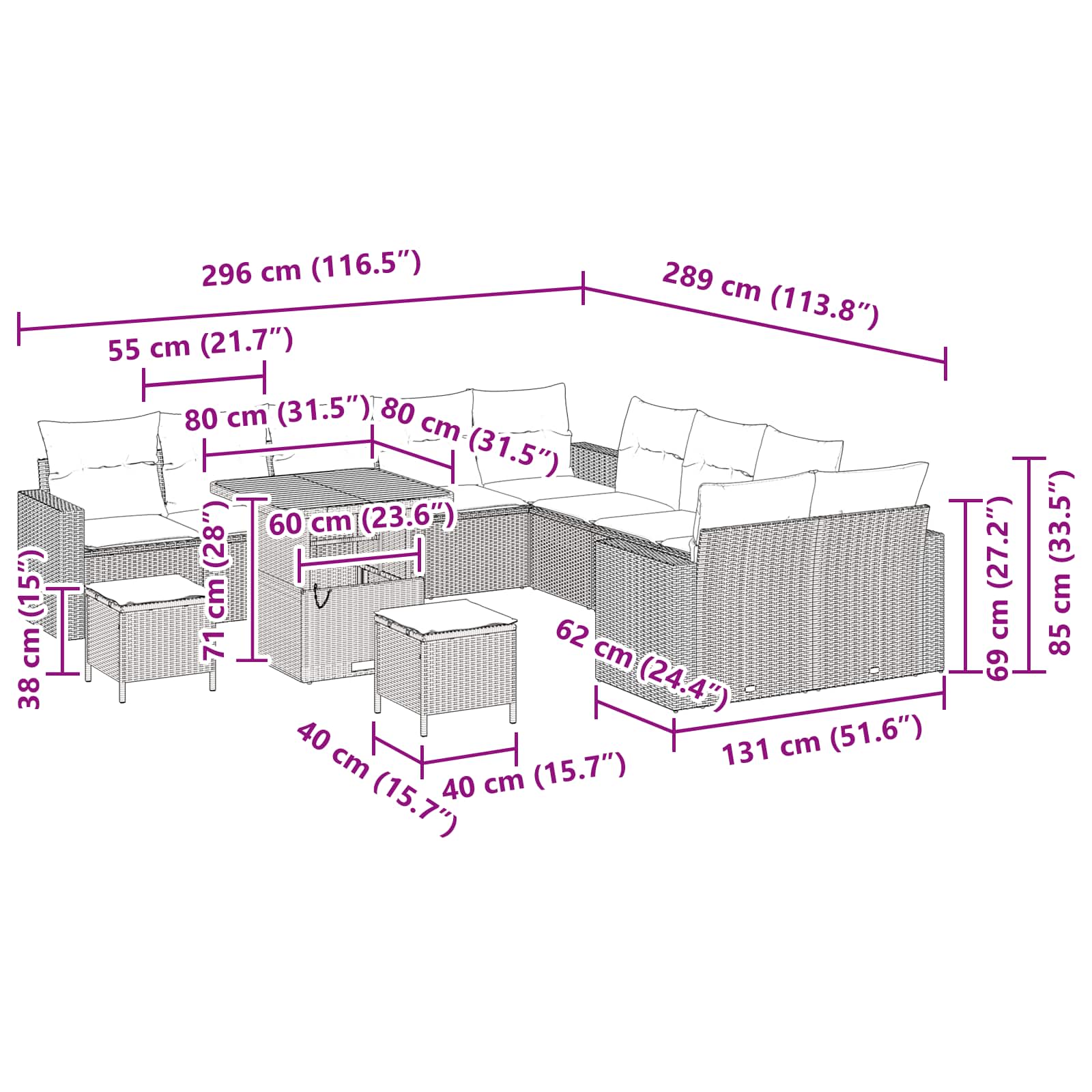 Gartensofa-set 13 stk. Schwarz Poly-Rattan
