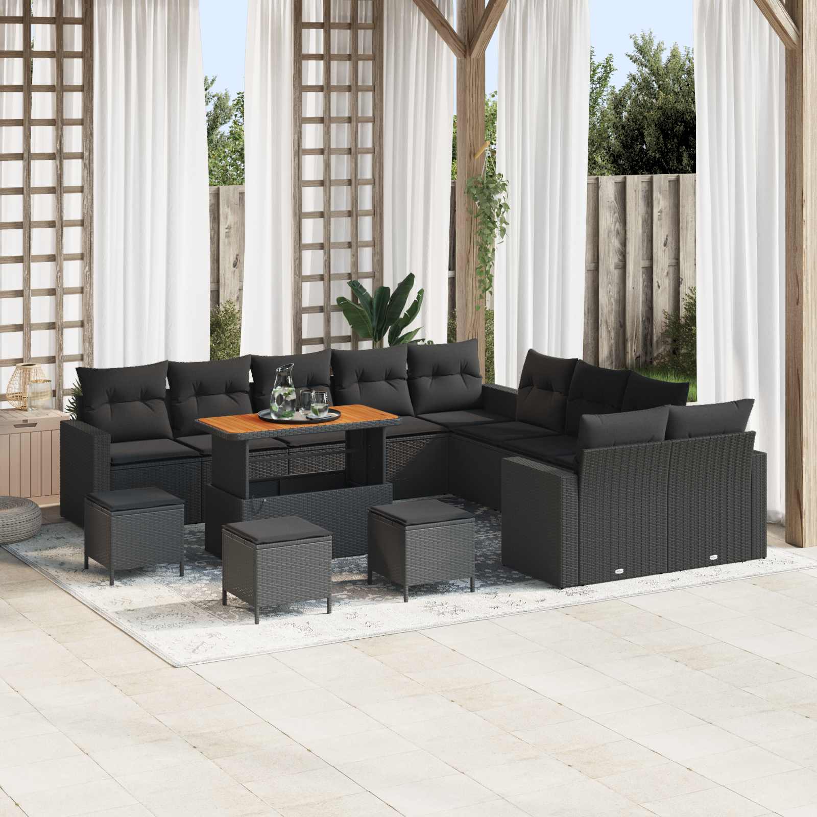 Gartensofa-set 14 Stk. Schwarz Poly-Rattan