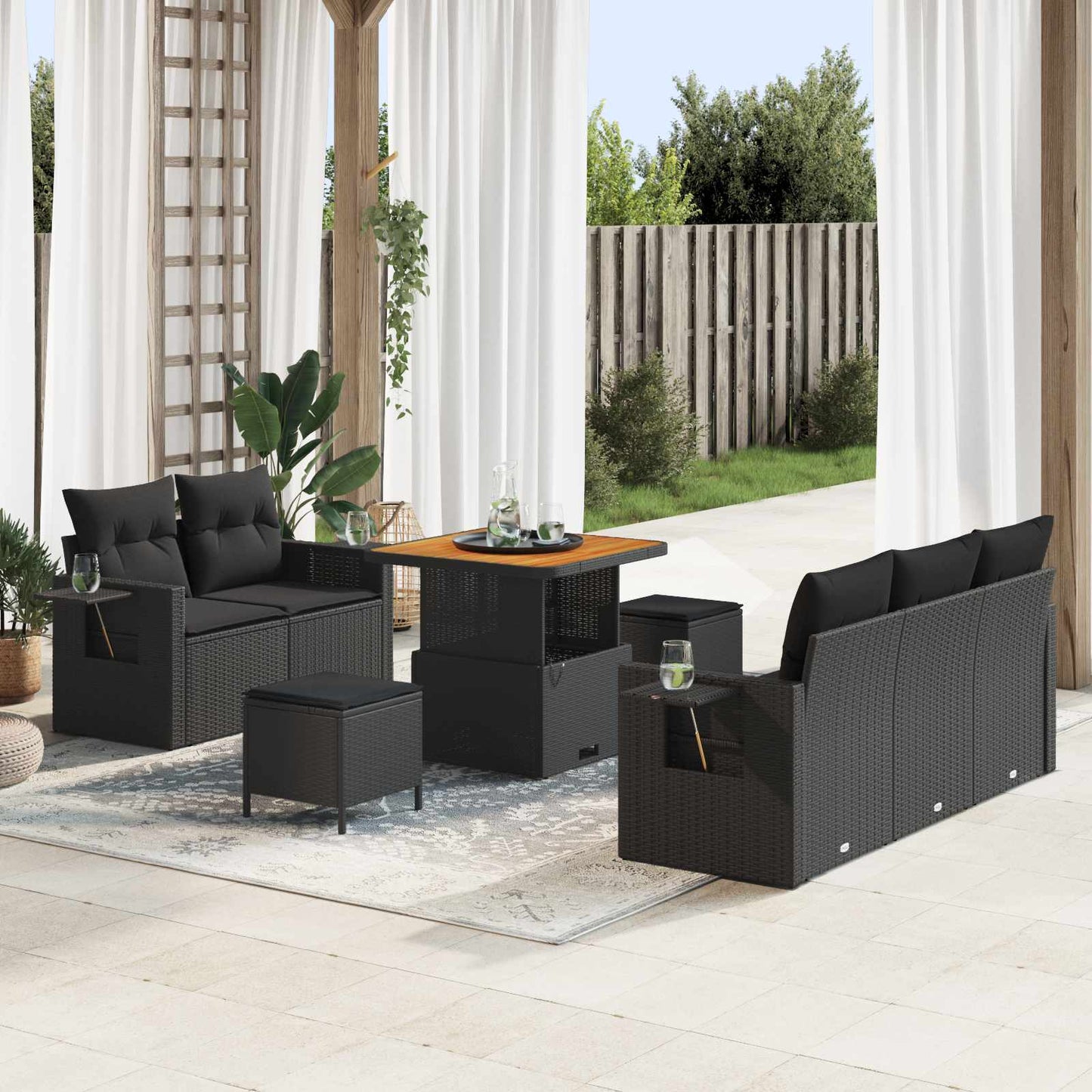 Gartensofa-set 8 stk. Schwarz Poly-Rattan