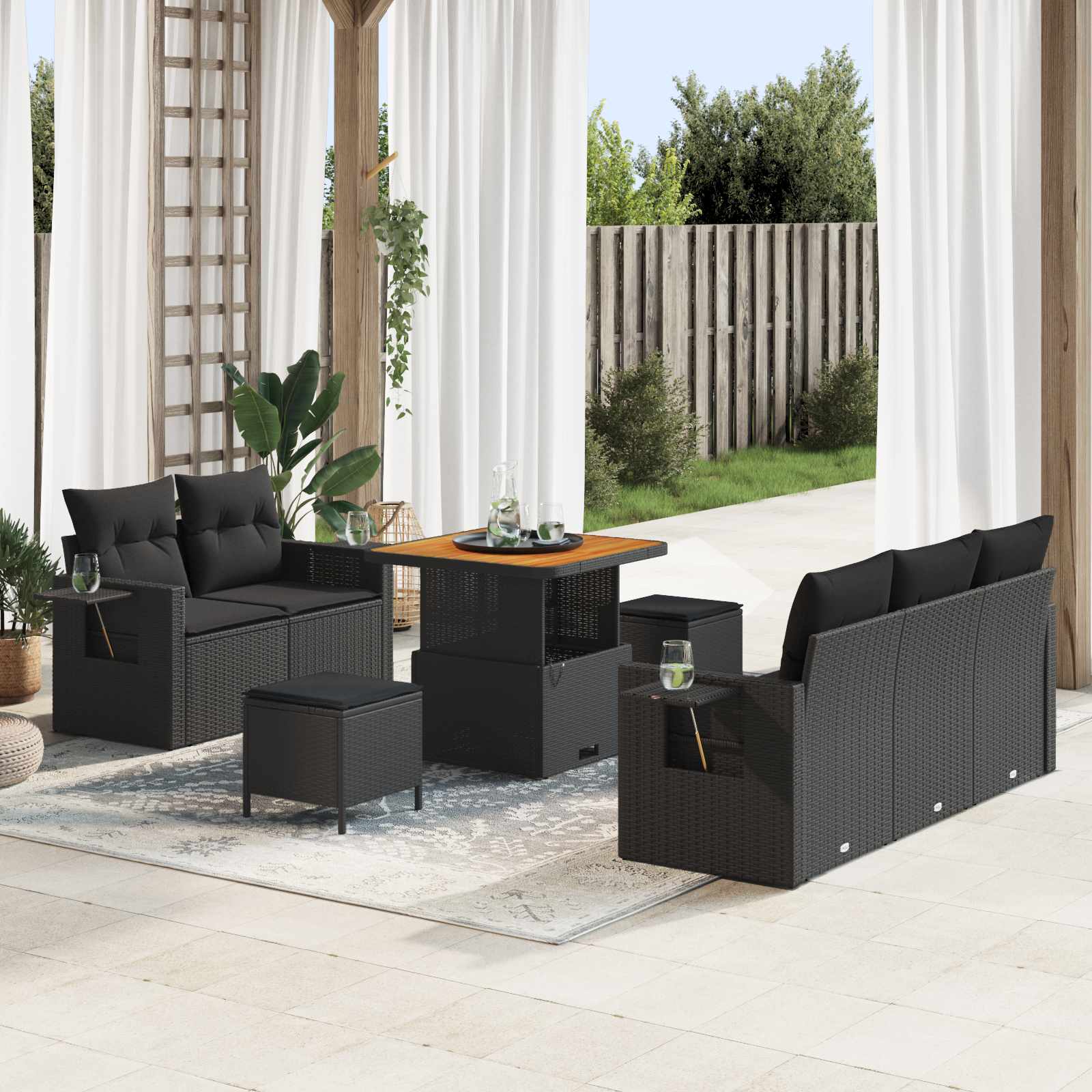Gartensofa-set 8 stk. Schwarz Poly-Rattan
