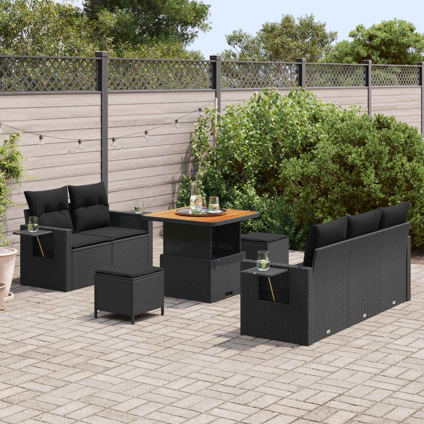 Gartensofa-set 8 stk. Schwarz Poly-Rattan