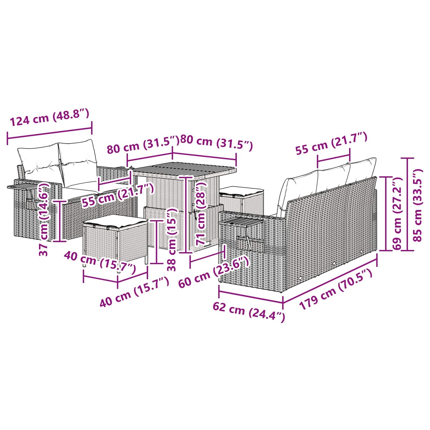 Gartensofa-set 8 stk. Schwarz Poly-Rattan