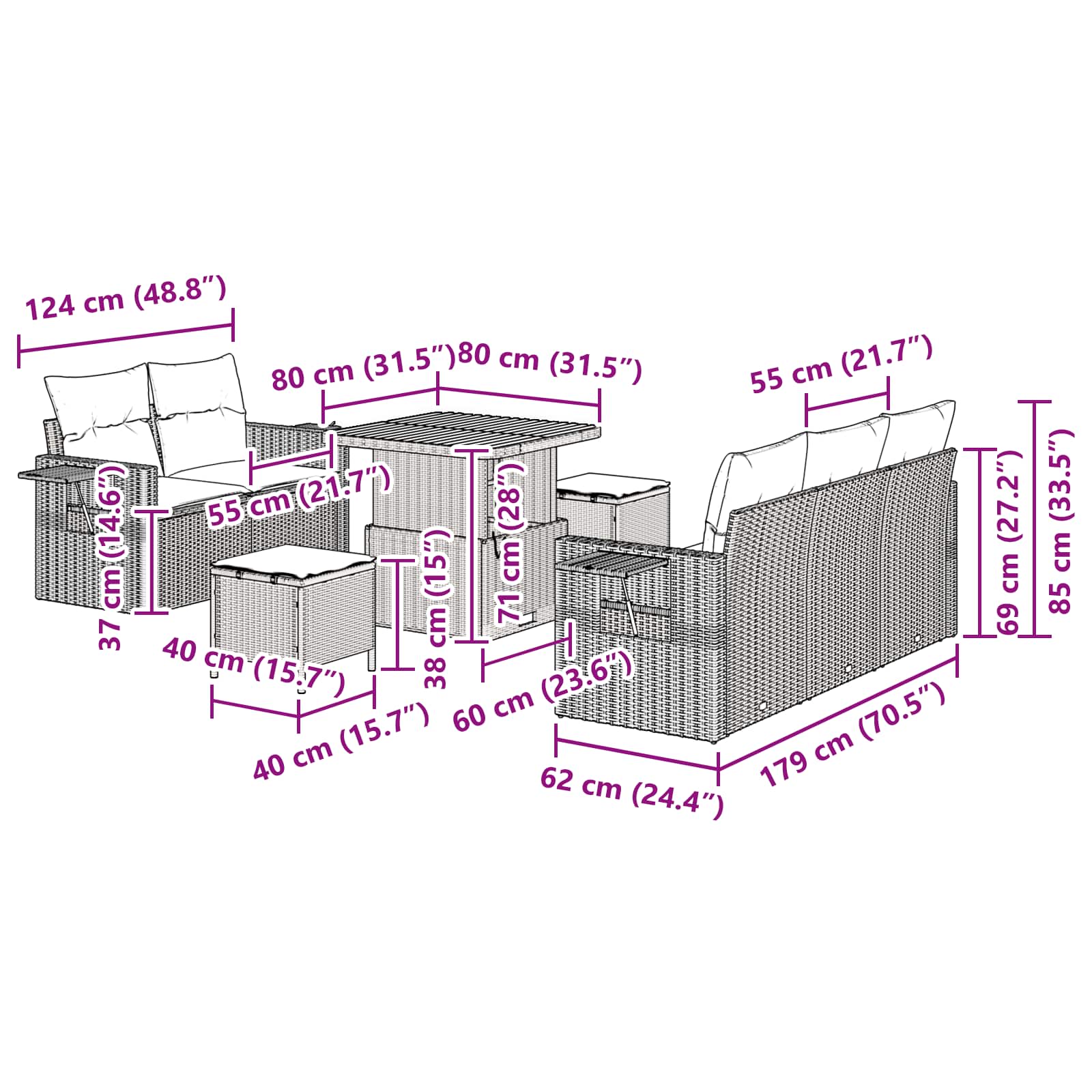 Gartensofa-set 8 stk. Schwarz Poly-Rattan