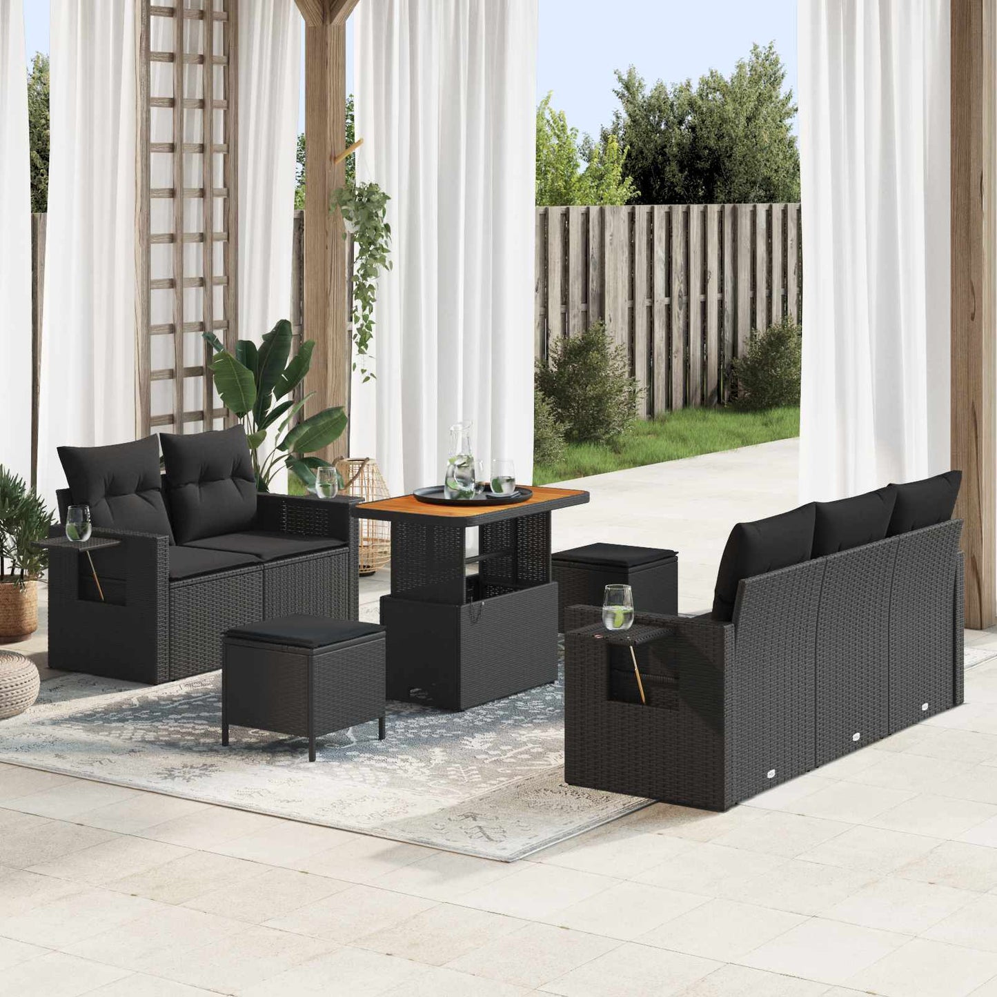 Gartensofa-set 8 stk. Schwarz Poly-Rattan
