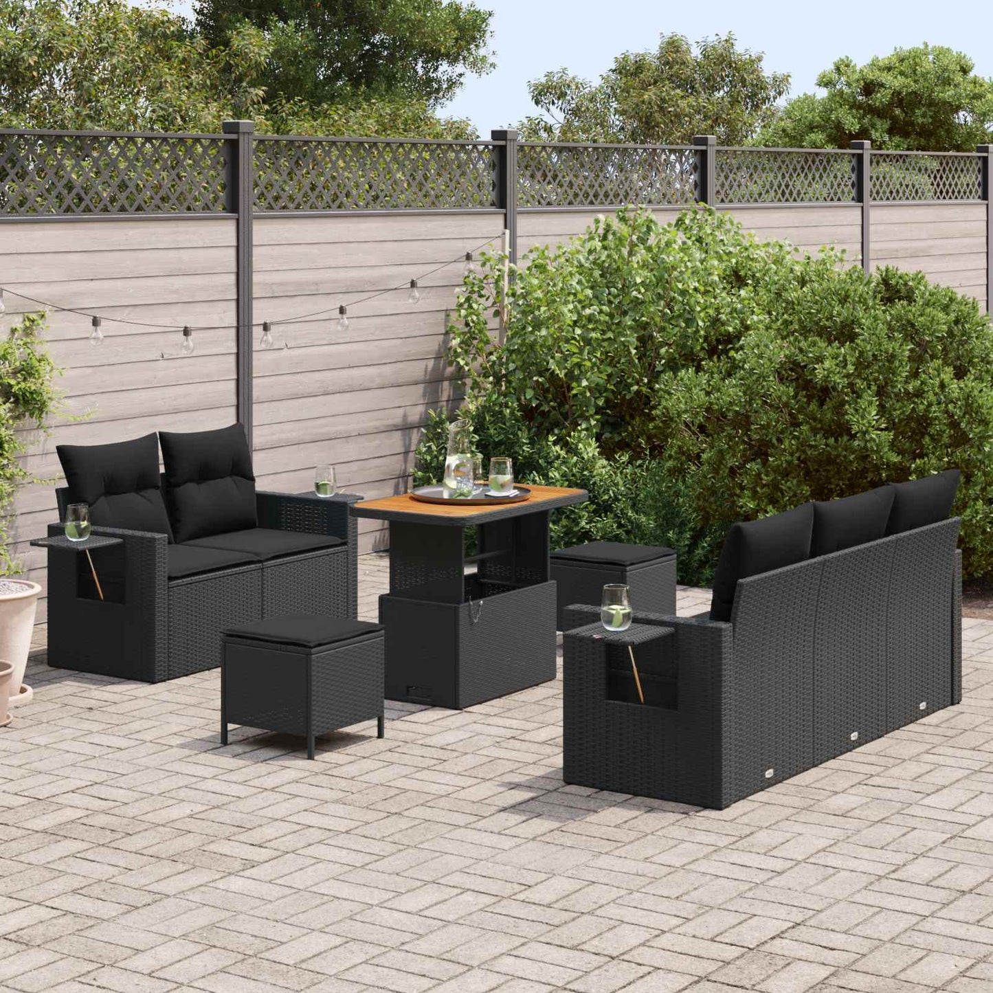 Gartensofa-set 8 stk. Schwarz Poly-Rattan