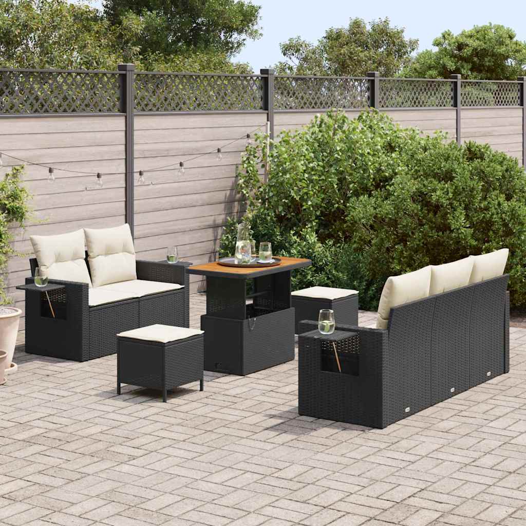 Gartensofa-set 8 Stk. Schwarz Poly-Rattan