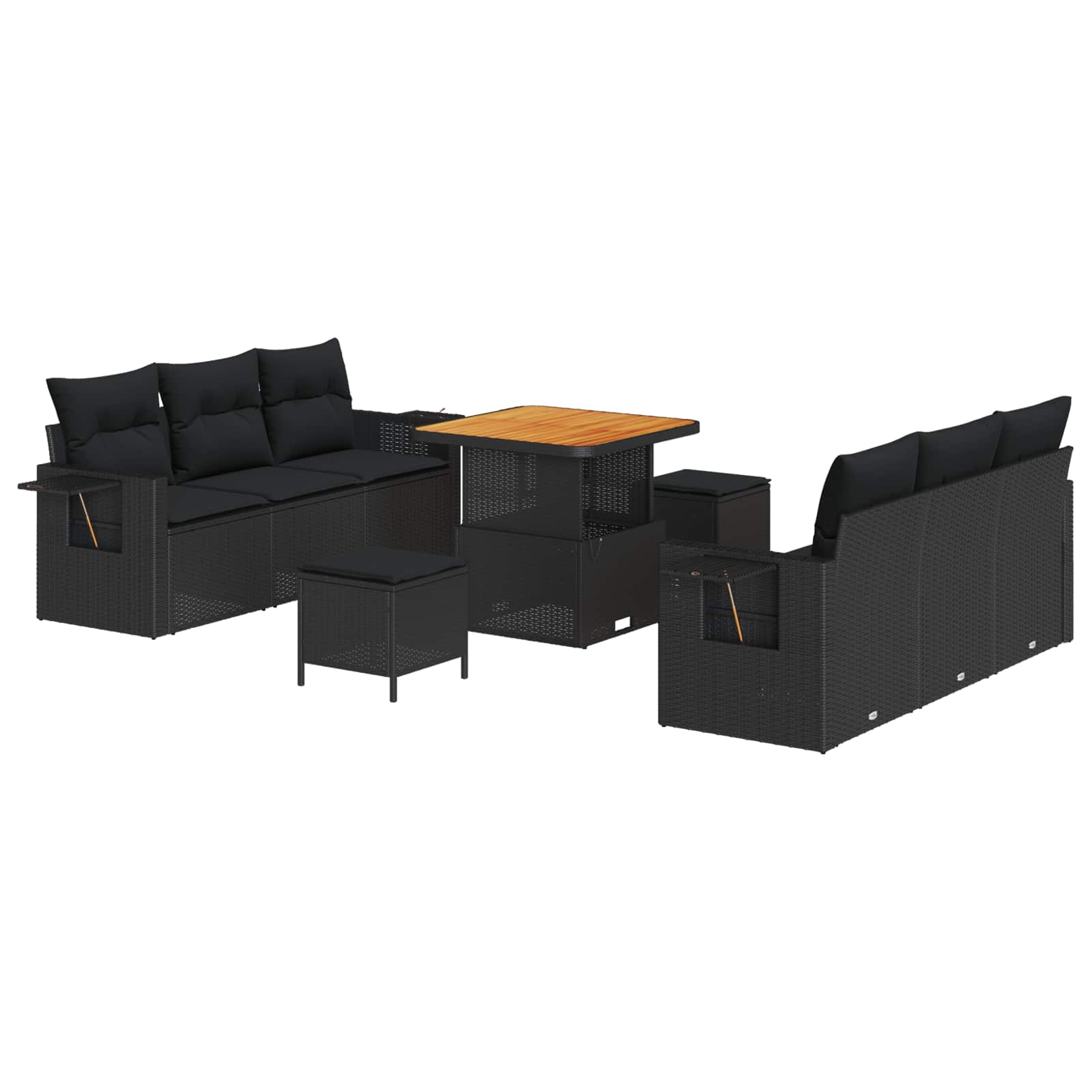 Gartensofa-set mit Kissen 9 pcs Schwarz Poly-Rattan