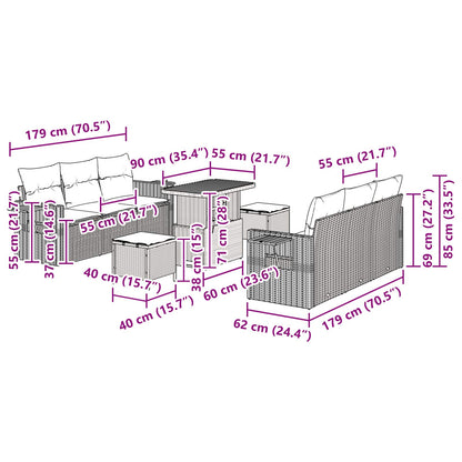 Gartensofa-set mit Kissen 9 pcs Schwarz Poly-Rattan