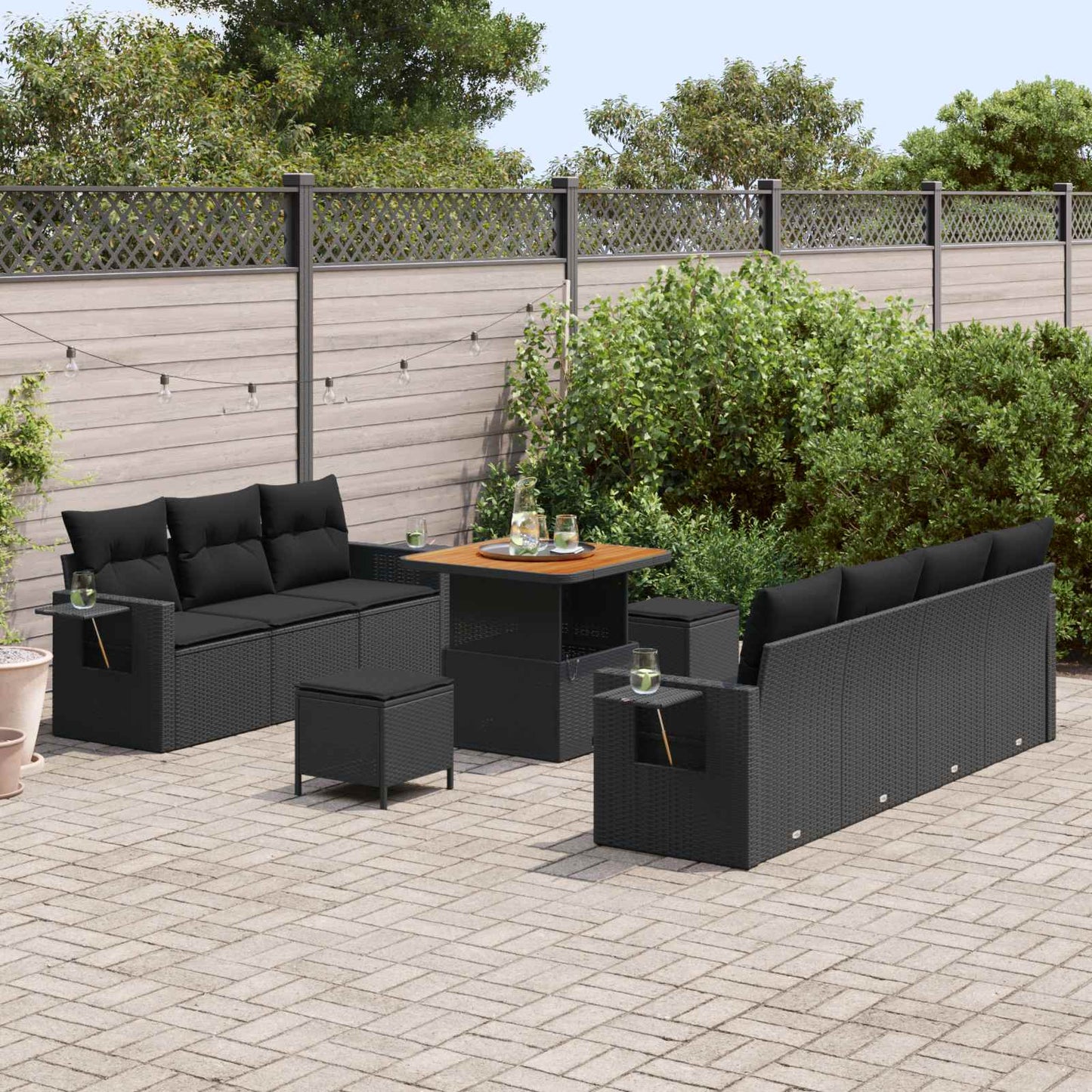 Gartensofa-set 10 stk. Schwarz Poly-Rattan
