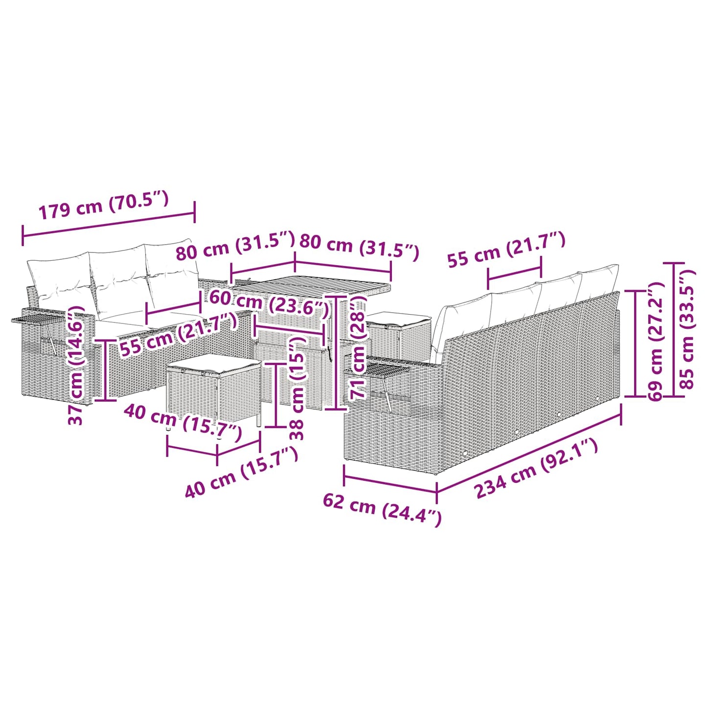 Gartensofa-set 10 stk. Schwarz Poly-Rattan