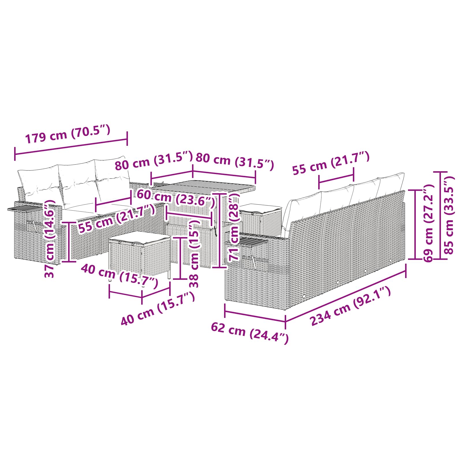 Gartensofa-set 10 stk. Schwarz Poly-Rattan