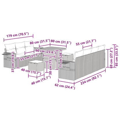 Gartensofa-set 10 stk. Schwarz Poly-Rattan