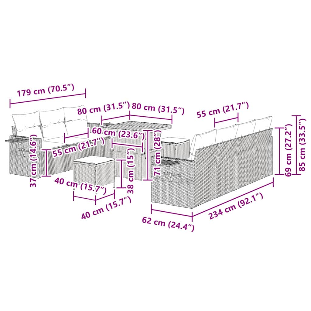Gartensofa-set 10 stk. Beige Poly-Rattan