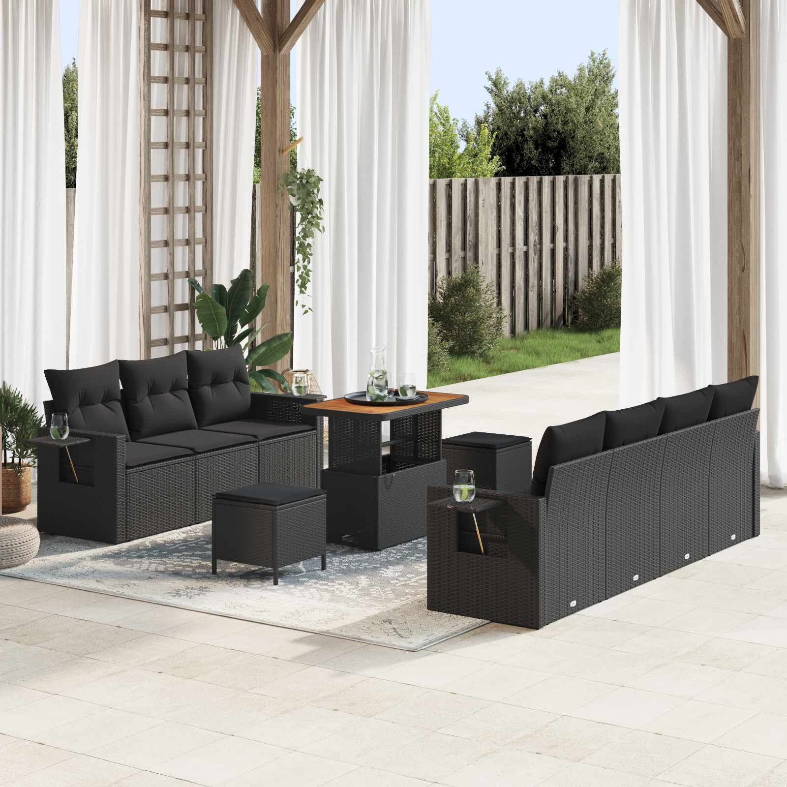 Gartensofa-set 10 stk. Schwarz Poly-Rattan