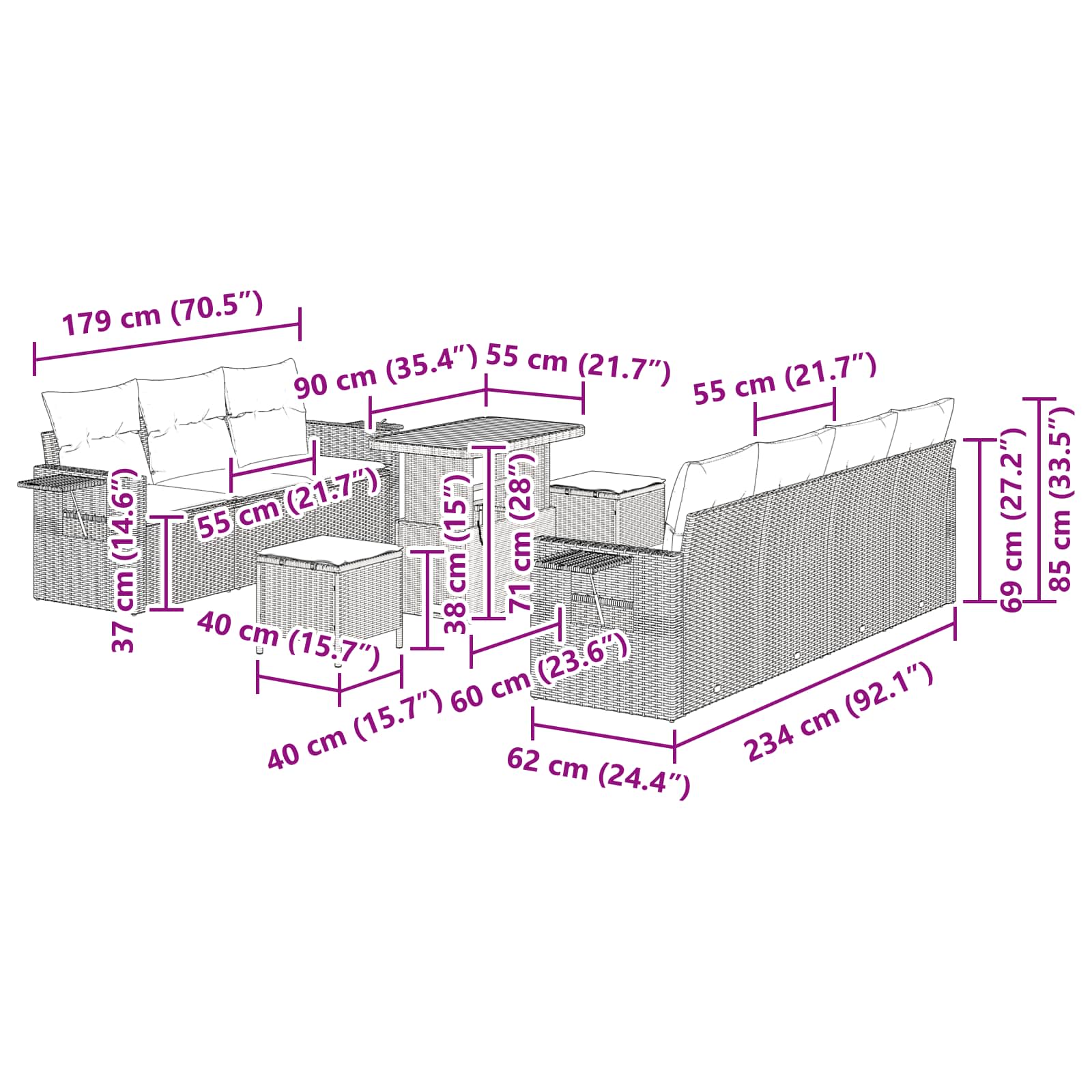 Gartensofa-set 10 stk. Schwarz Poly-Rattan