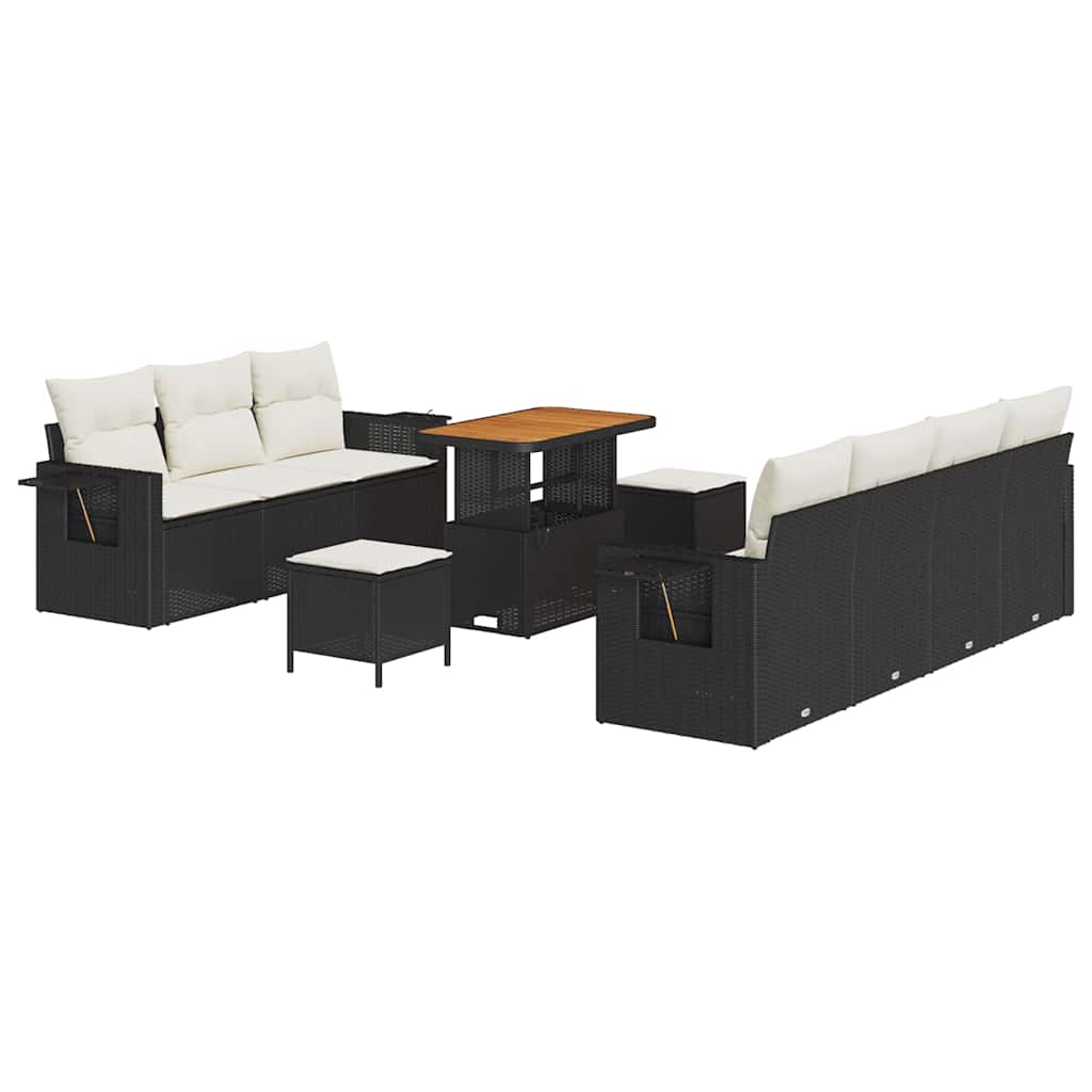 Gartensofa-set 10 Stk. Schwarz Poly-Rattan