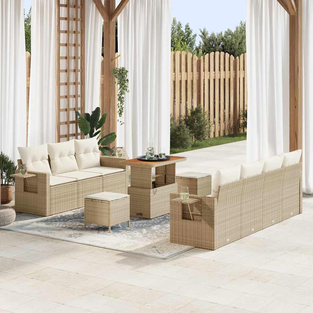 Gartensofa-set 10 stk. Beige Poly-Rattan