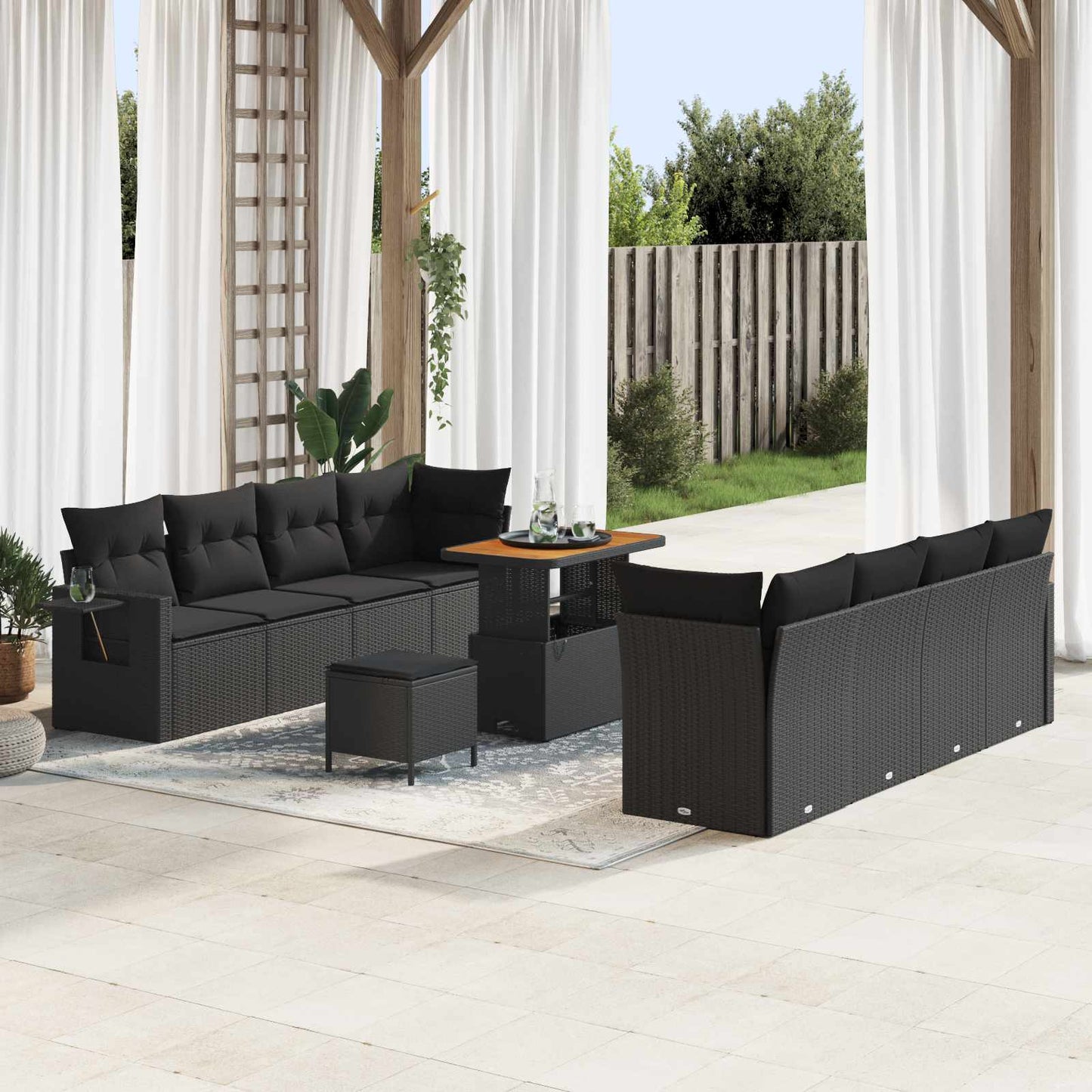 Gartensofa-set 11 stk. Schwarz Poly Rattan