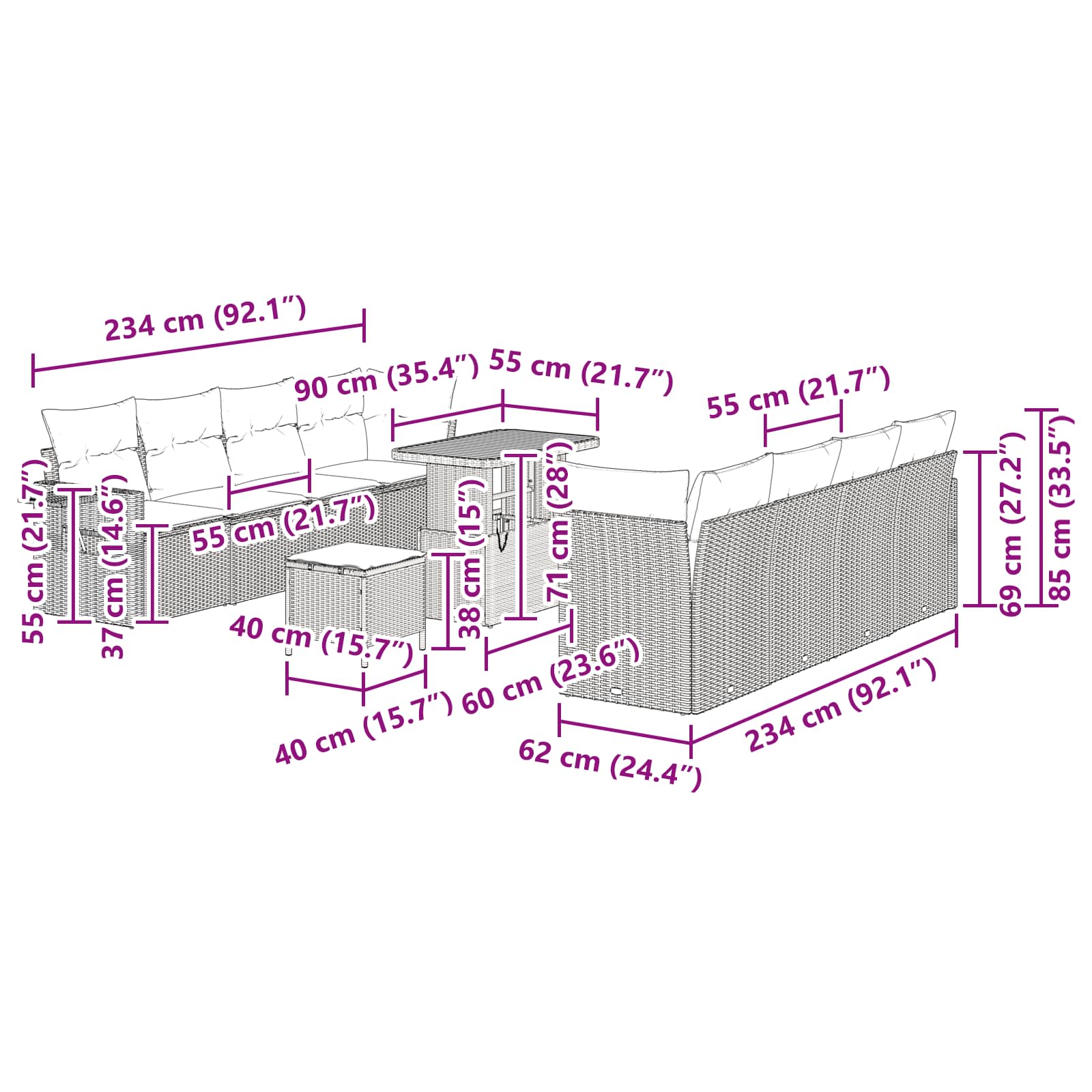 Gartensofa-set 11 stk. Schwarz Poly Rattan