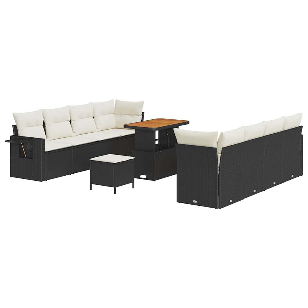 Gartensofa-set 11 stk. Schwarz Poly Rattan