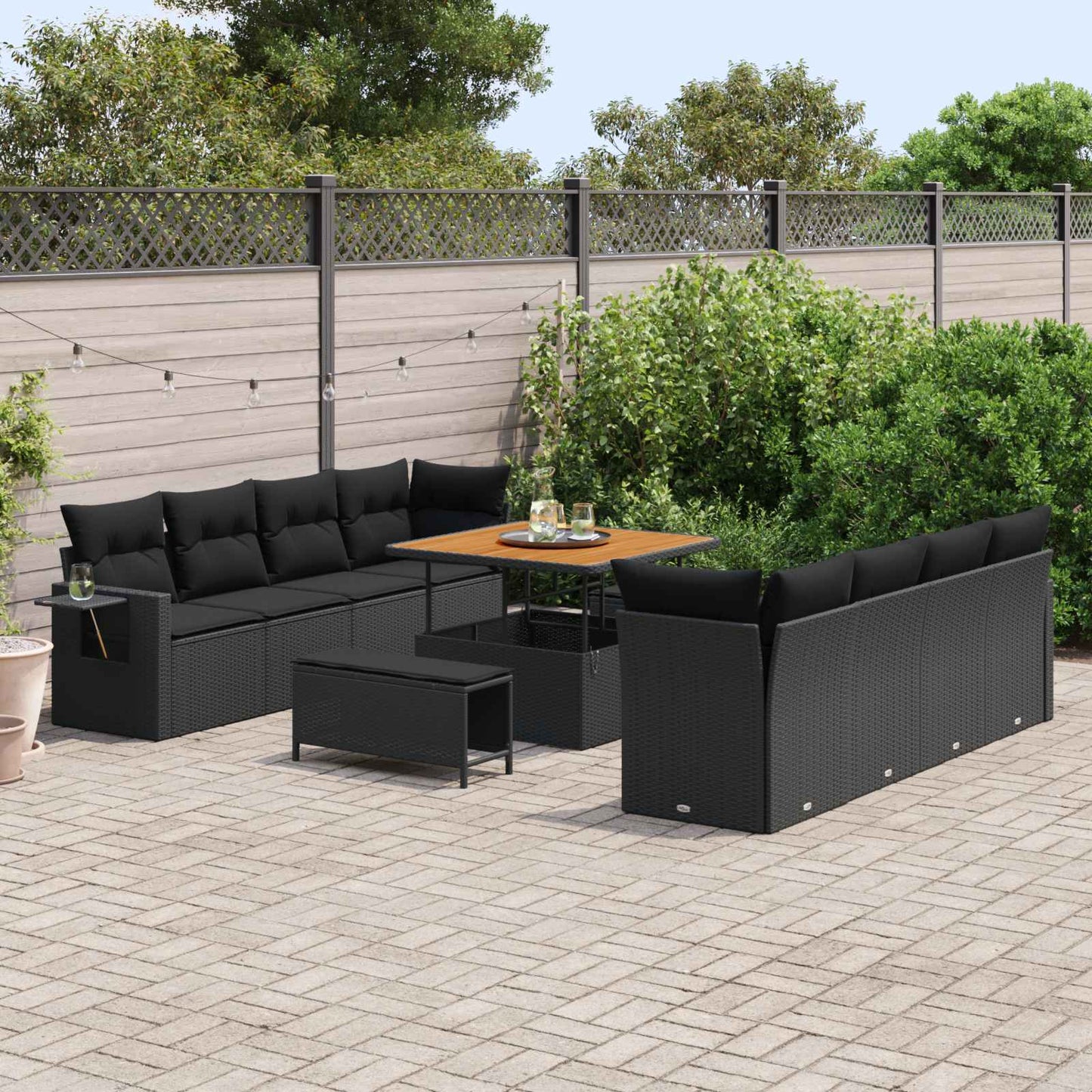 Gartensofa-set 11 stk. Schwarz Poly Rattan