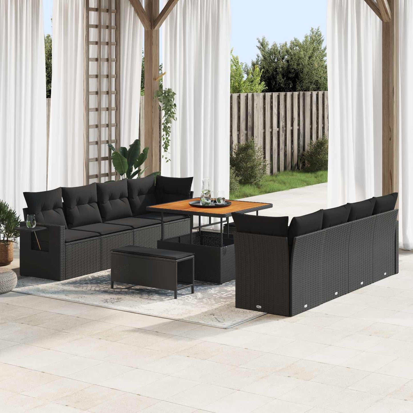 Gartensofa-set 11 stk. Schwarz Poly Rattan