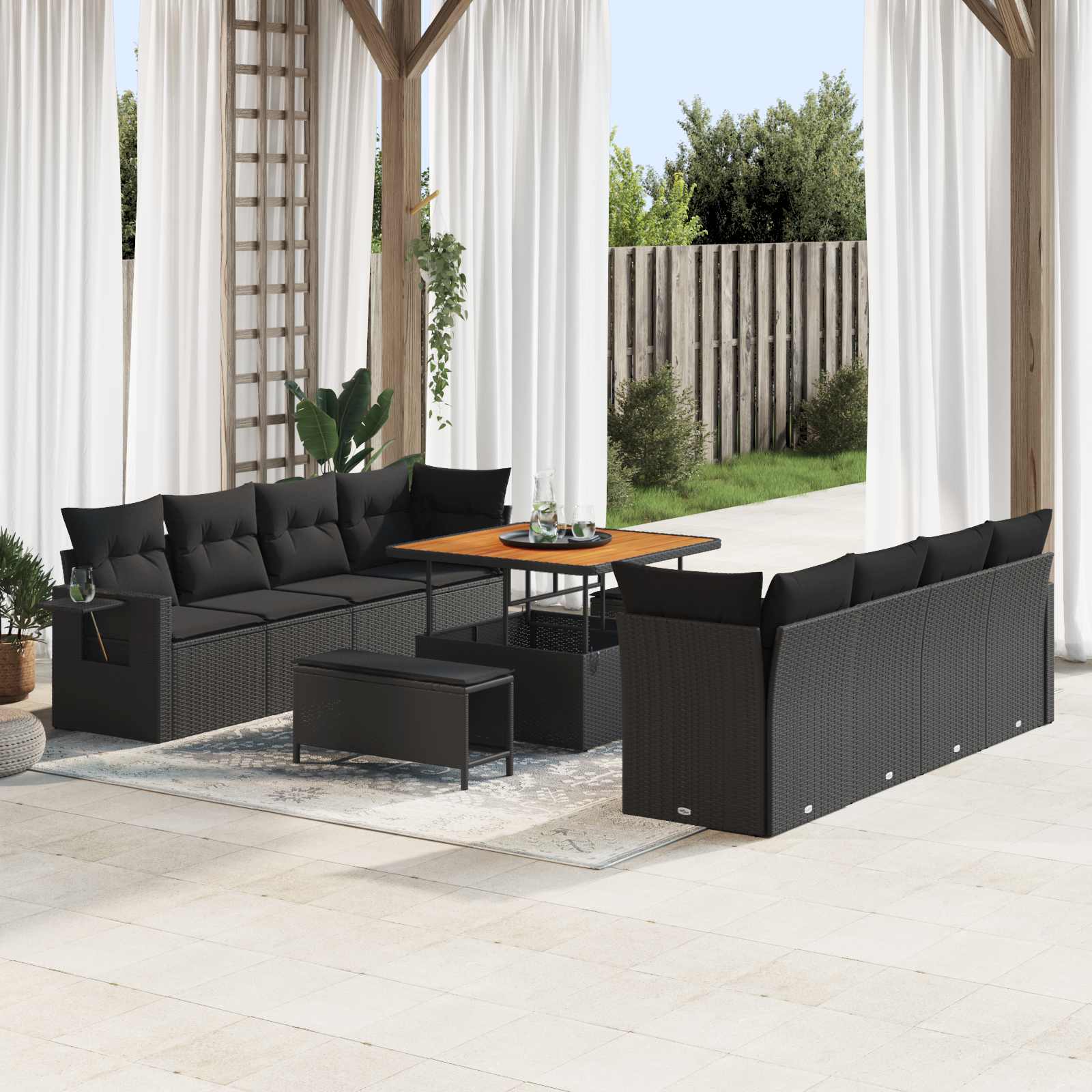Gartensofa-set 11 stk. Schwarz Poly Rattan