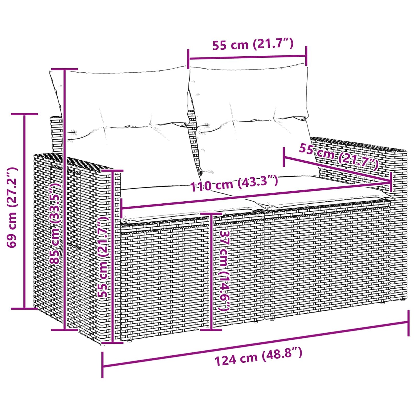 Gartensofa-set 11 stk. Schwarz Poly Rattan