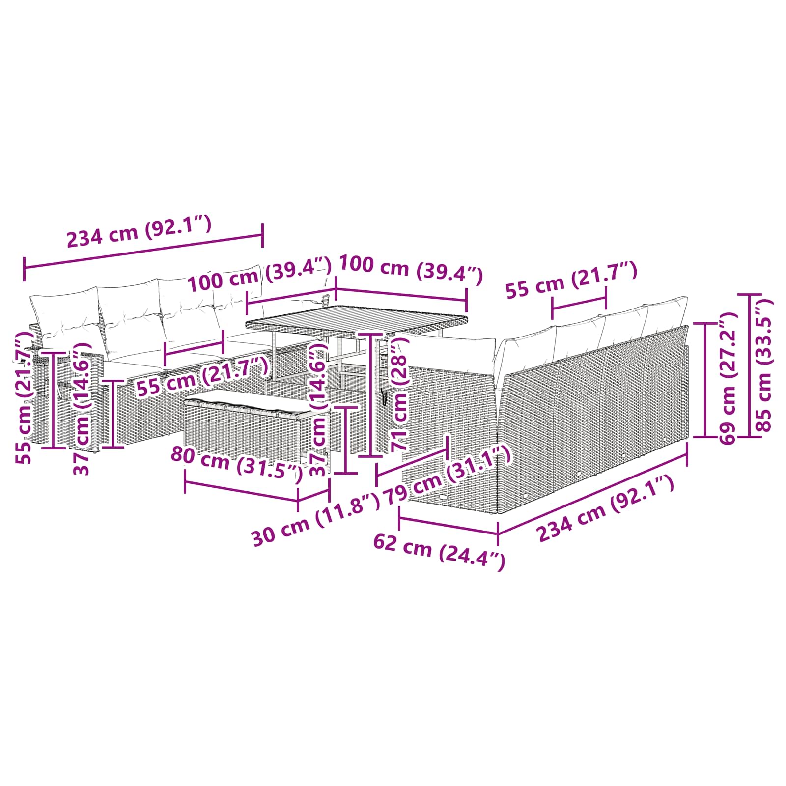 Gartensofa-set 11 stk. Schwarz Poly Rattan